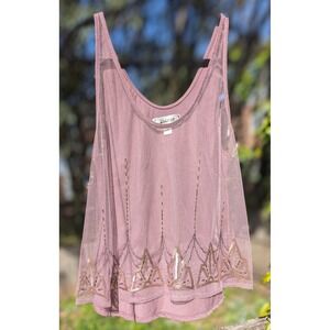 Decree Women XL Mauve Mesh Sequin Embellished Tank Top Scoop Neck Boho Geometric